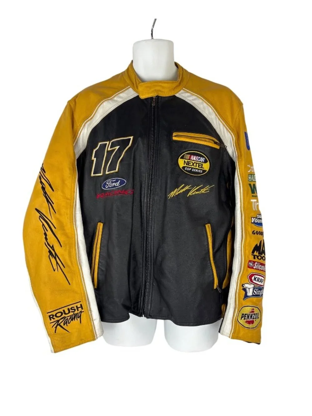Vtg Wilsons Leather NASCAR Jacket Matt Kenseth 17 DeWalt Racing Bomber Black Yel